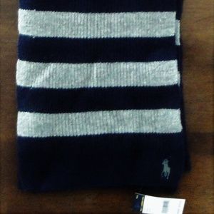 Ralph Lauren Rib Knit Cashmere Blend Striped Scarf